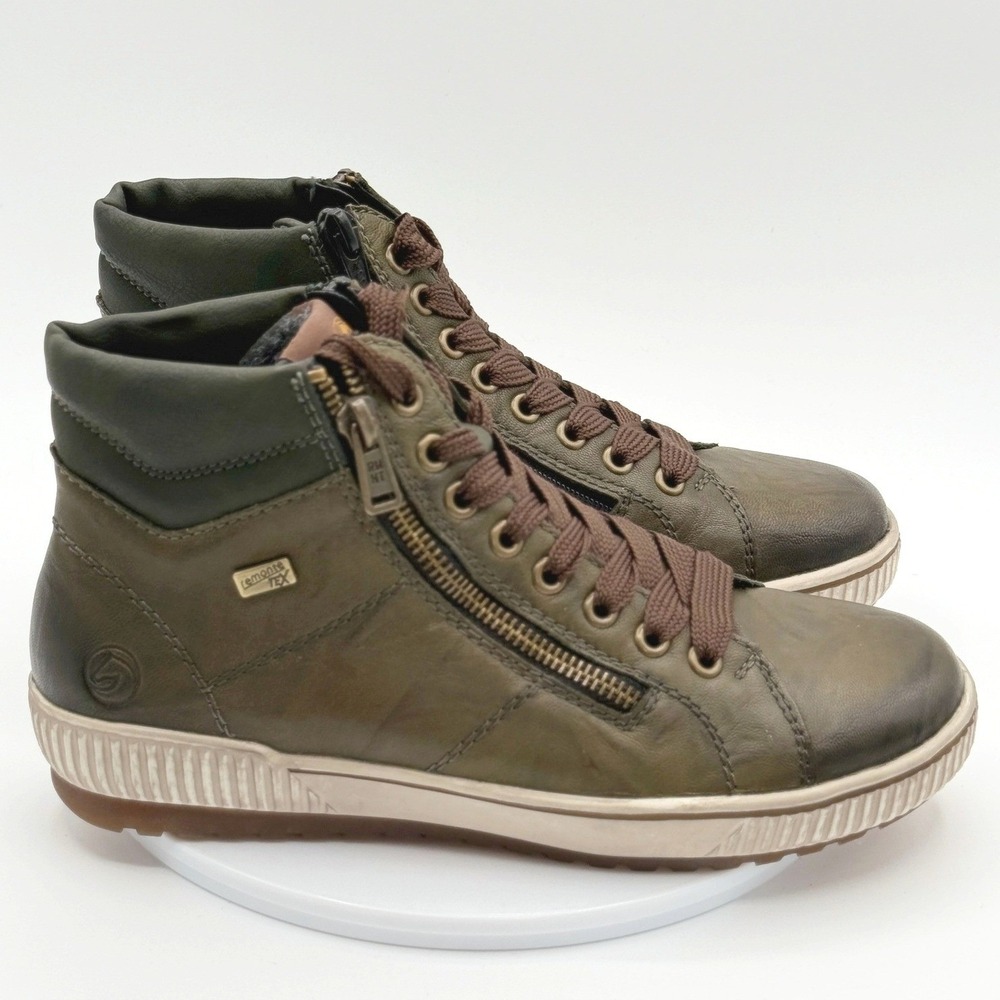 Remonte Maditta 72 Sneaker Boot Size 37 / US 6 Green Leather Fleece Lined Zip